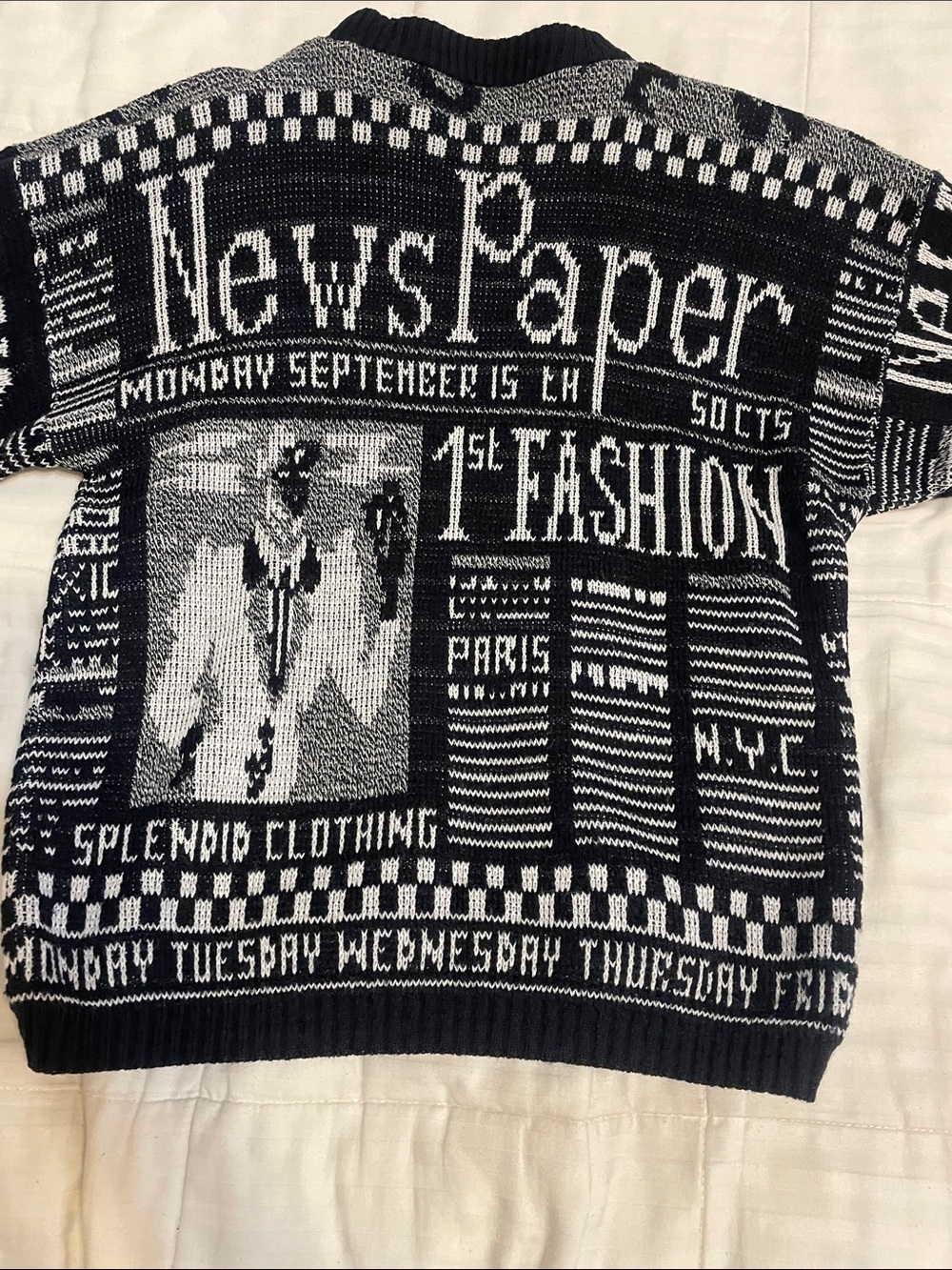 Women's Black & White Graphic 'Newspaper' Crewneck Sweater - Picture 6 of 7